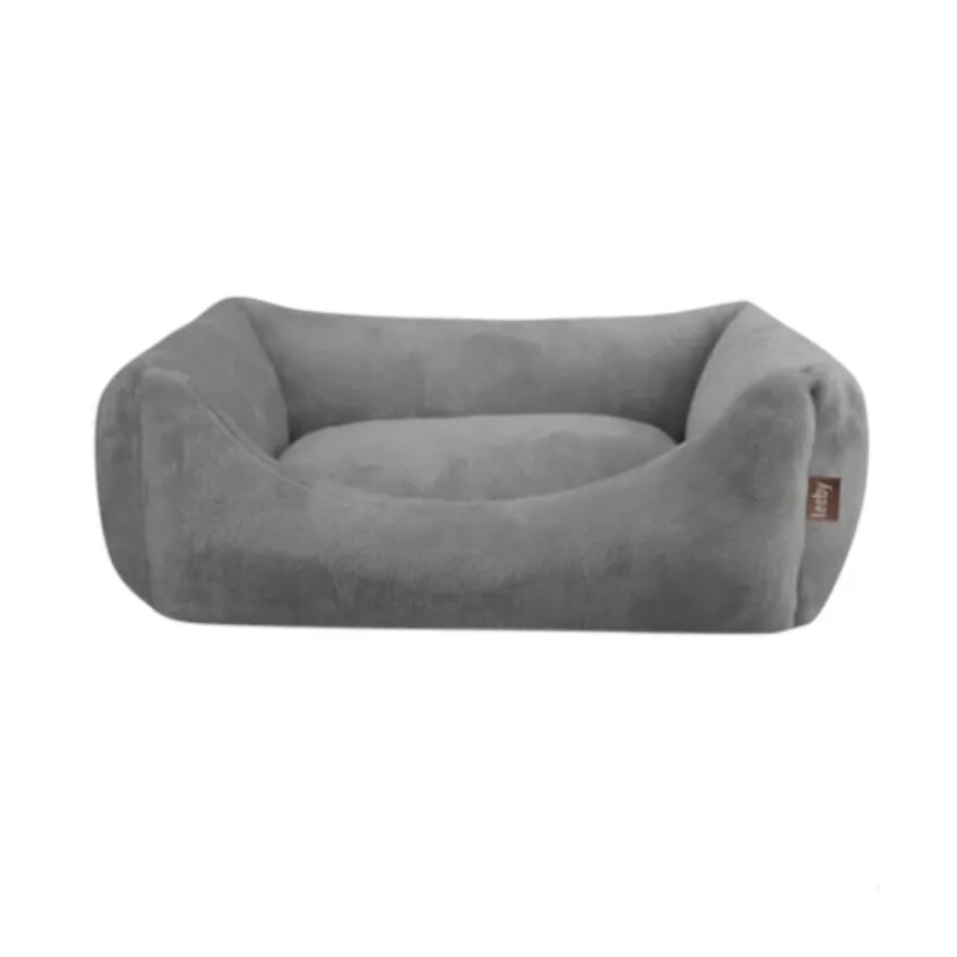 Leeby Cama suave de veludo cinzenta para cães