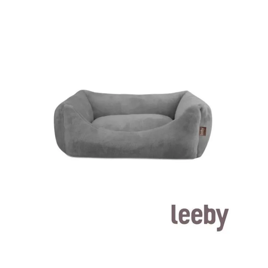 Leeby Cama suave de veludo cinzenta para cães