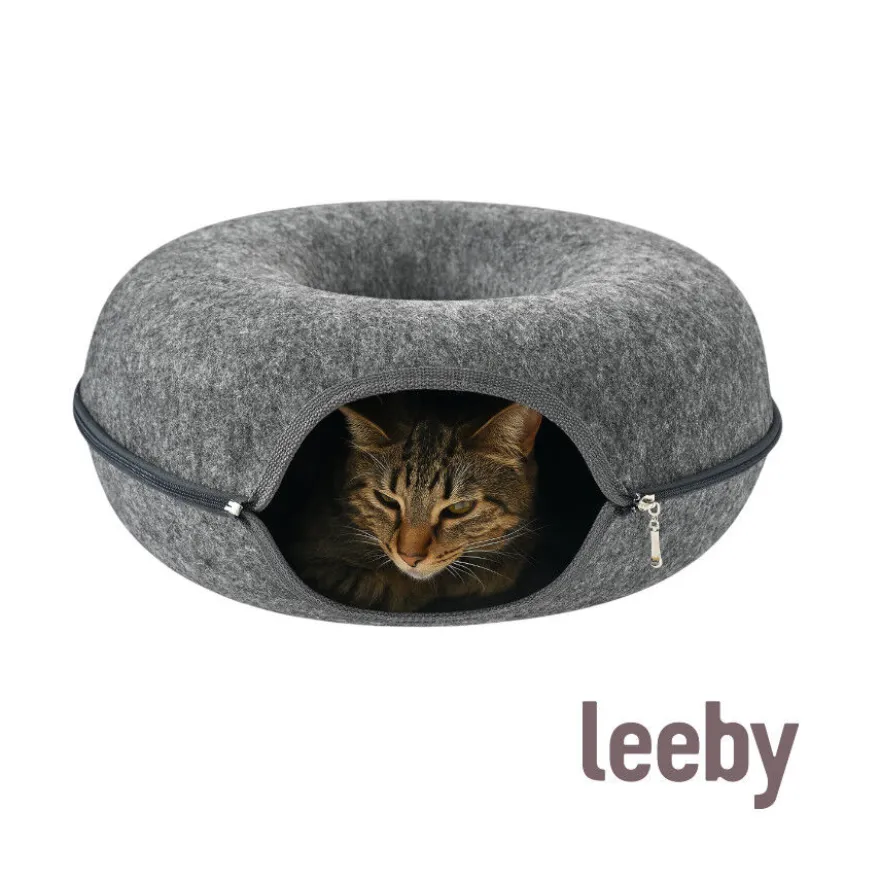 Leeby Cama Túnel Feltro Cinzento para gatos