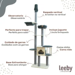 Leeby Cloud Collection torre arranhadora de teto com cama e brinquedo para gatos