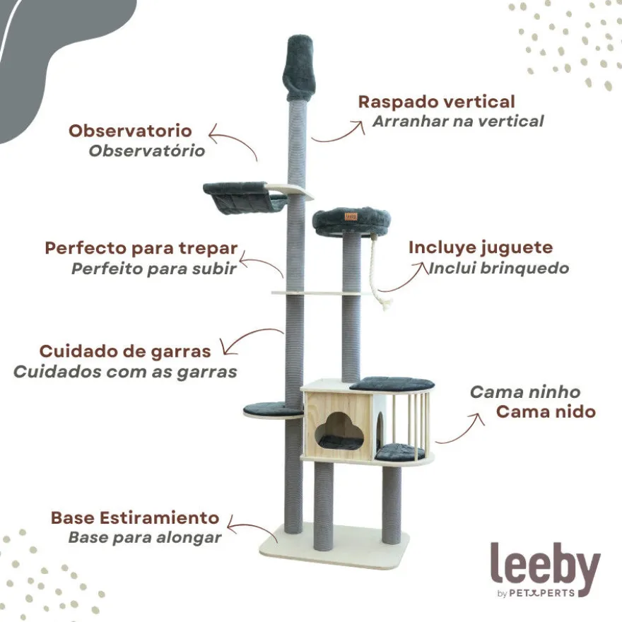 Leeby Cloud Collection torre arranhadora de teto com cama e brinquedo para gatos
