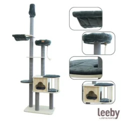 Leeby Cloud Collection torre arranhadora de teto com cama e brinquedo para gatos