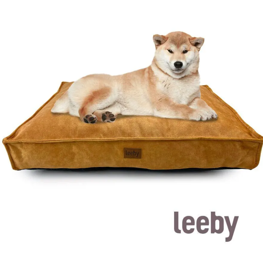 Leeby Colchão Impermeável com Capa Amovível Dourado para cães