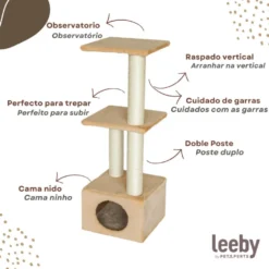 Leeby Colette DoubPost torre arranhadora com cama nido bege para gatos