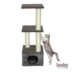 Leeby Colette DoubPost torre arranhadora com cama nido cinzenta para gatos