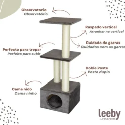 Leeby Colette DoubPost torre arranhadora com cama nido cinzenta para gatos
