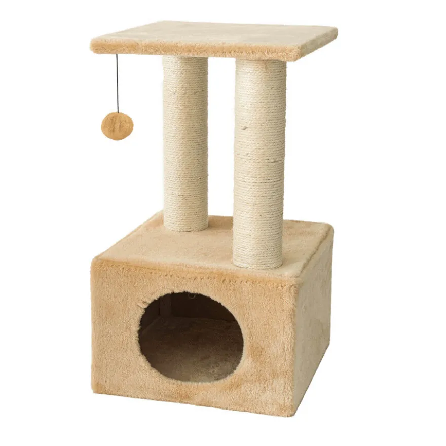 Leeby Colette Scratch arranhador com cama nido e brinquedo bege para gatos