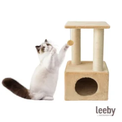 Leeby Colette Scratch arranhador com cama nido e brinquedo bege para gatos