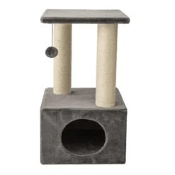Leeby Colette Scratch arranhador com cama nido e brinquedo cinzento para gatos