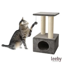 Leeby Colette Scratch arranhador com cama nido e brinquedo cinzento para gatos