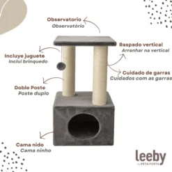 Leeby Colette Scratch arranhador com cama nido e brinquedo cinzento para gatos