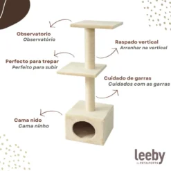 Leeby Colette torre arranhadora com cama nido bege para gatos