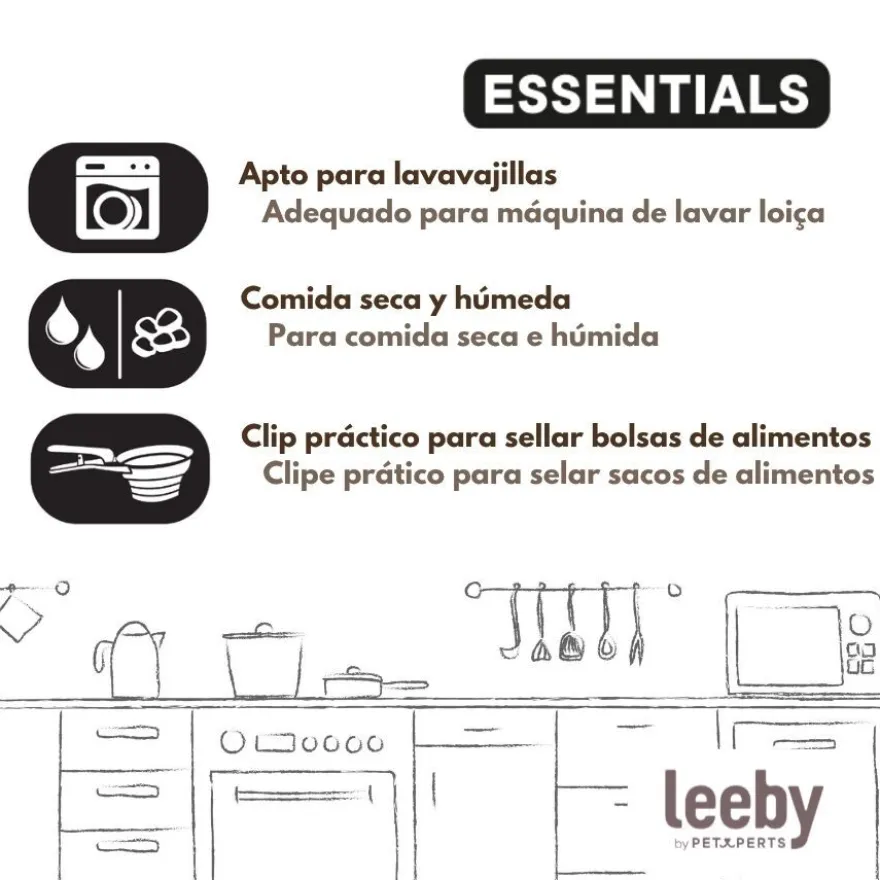 Leeby Colher Medidora Dobrável Castanha para cães e gatos