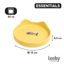 Leeby Comedouro de Cerâmica Amarelo com Orelhinhas para gatos