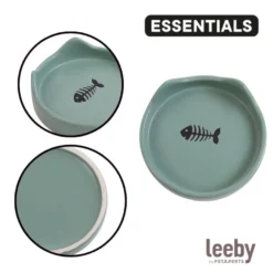 Leeby Comedouro de Cerâmica Azul com Orelhinhas para gatos