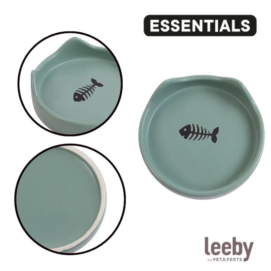 Leeby Comedouro de Cerâmica Azul com Orelhinhas para gatos