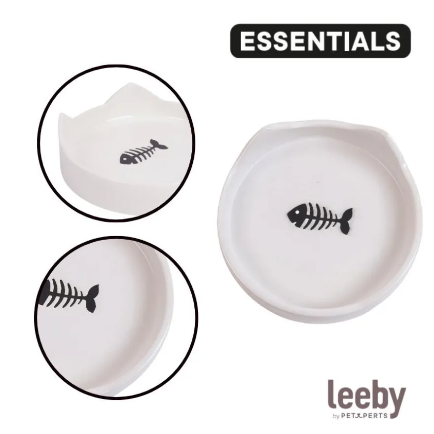 Leeby Comedouro de Cerâmica Branco com Orelhinhas para gatos