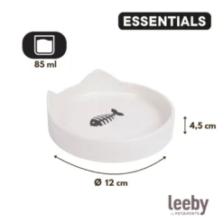 Leeby Comedouro de Cerâmica Branco com Orelhinhas para gatos