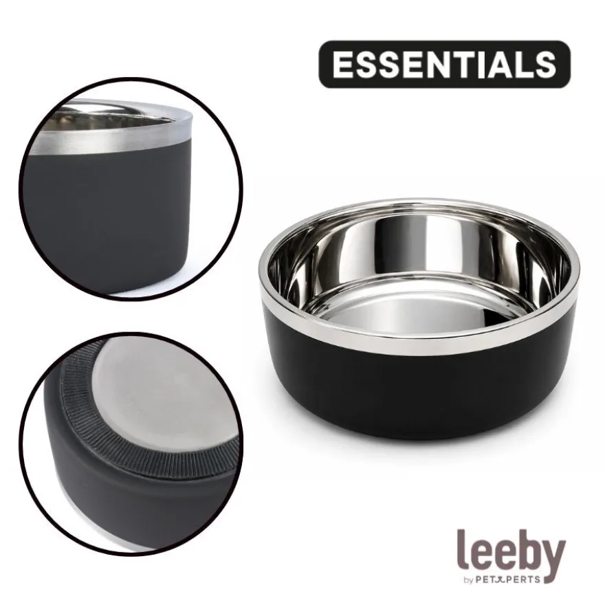 Leeby Comedouro de Parede Dupla em Aço Inoxidável para cães e gatos