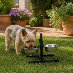 Leeby Comedouro Duplo Ajustável em Aço Inoxidável para cães