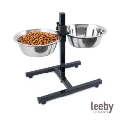 Leeby Comedouro Duplo Ajustável em Aço Inoxidável para cães