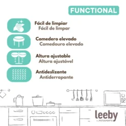 Leeby Comedouro Duplo Ajustável em Aço Inoxidável para cães