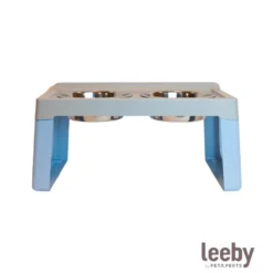 Leeby Comedouro Duplo Azul em Aço Inoxidável para cães