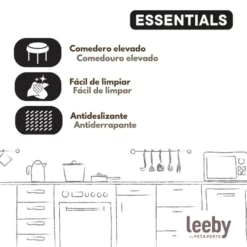 Leeby Comedouro Duplo Azul em Aço Inoxidável para cães