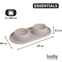 Leeby Comedouro Duplo de Plástico para cães e gatos