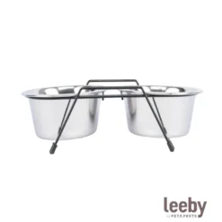 Leeby Comedouro Duplo em Aço Inoxidável com Suporte para cães e gatos