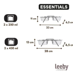 Leeby Comedouro Duplo em Aço Inoxidável com Suporte para cães e gatos