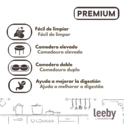 Leeby Comedouro Duplo em Cerâmica com Suporte de Madeira para cães