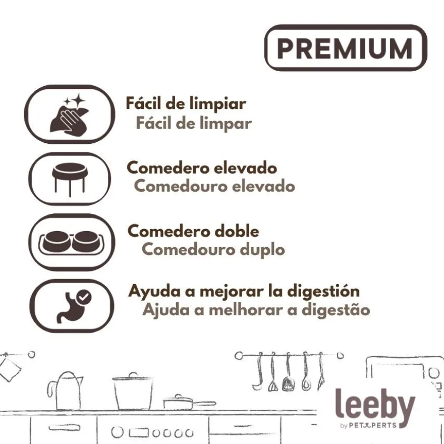 Leeby Comedouro Duplo em Cerâmica com Suporte de Madeira para cães