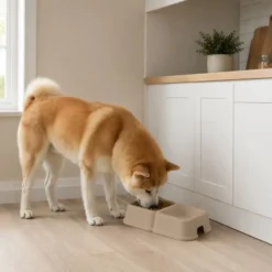 Leeby Comedouro Duplo Quadrado Taupe para cães
