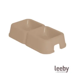 Leeby Comedouro Duplo Quadrado Taupe para cães