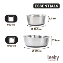 Leeby Comedouro em Aço Inoxidável com Base de Borracha para cães e gatos