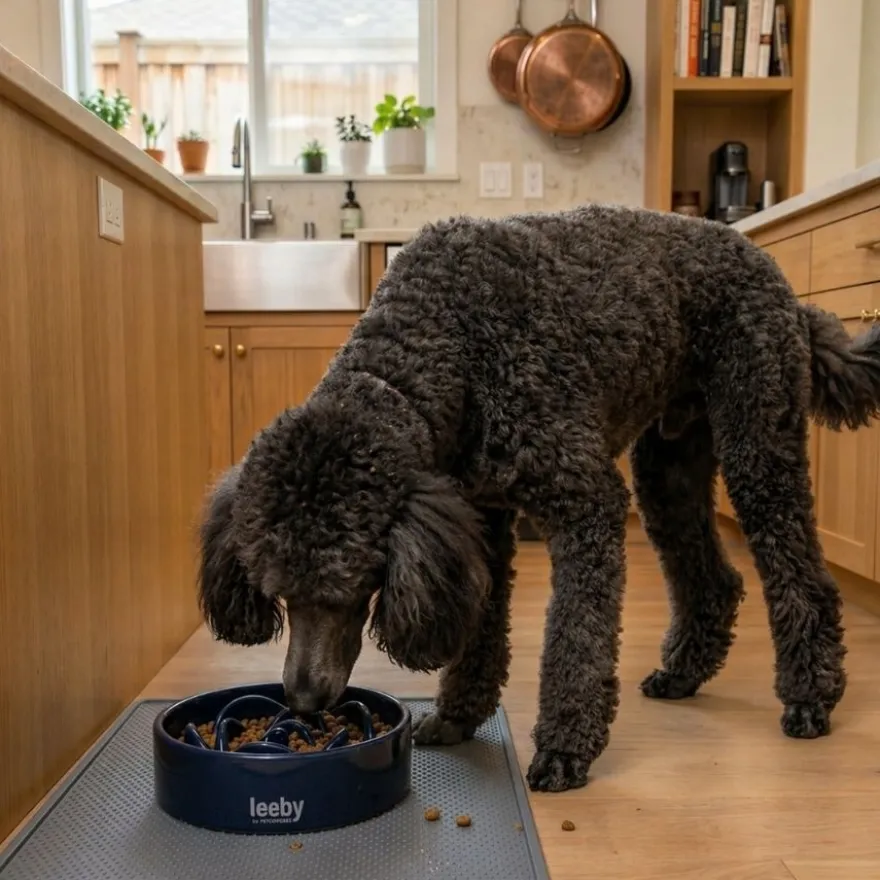 Leeby Comedouro Lento de Cerâmica Azul para cães