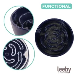 Leeby Comedouro Lento de Cerâmica Azul para cães
