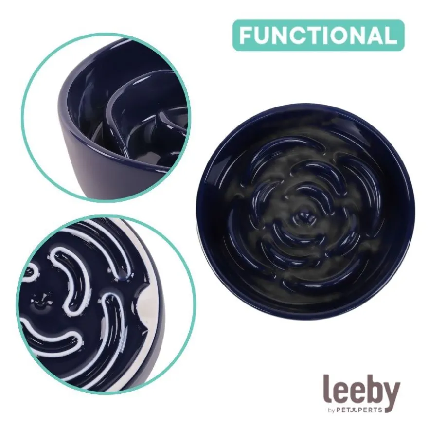 Leeby Comedouro Lento de Cerâmica Azul para cães