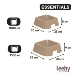 Leeby Comedouro Quadrado Taupe para cães