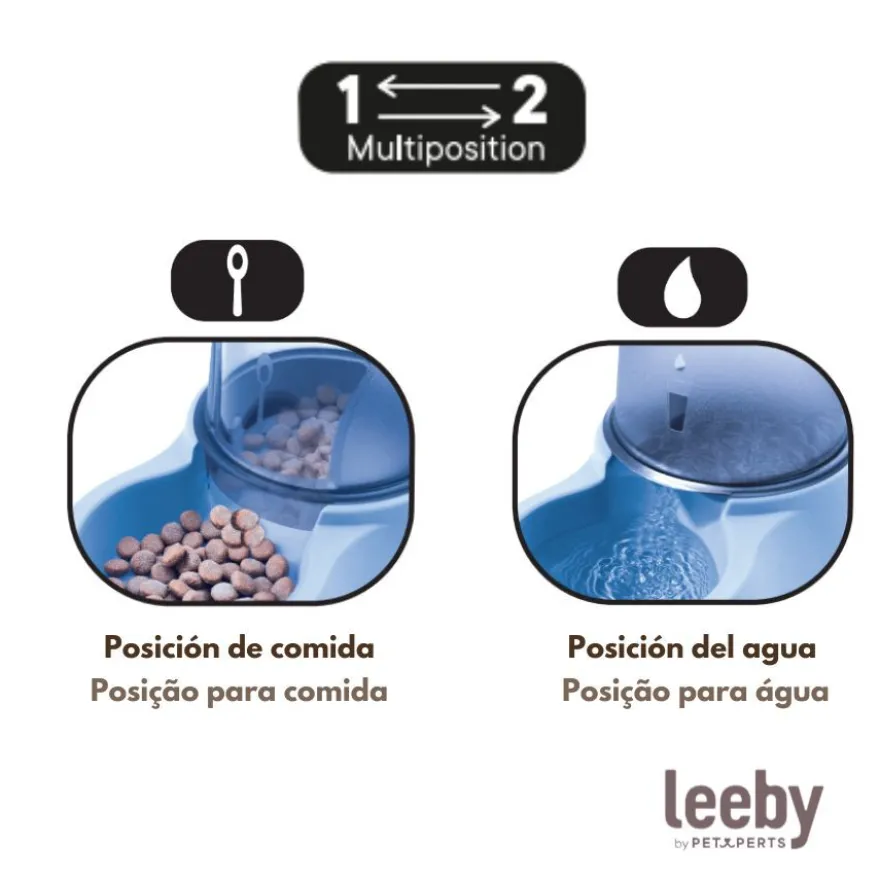 Leeby Dispensador 2 em 1 Azul de Ração e Água para cães e gatos