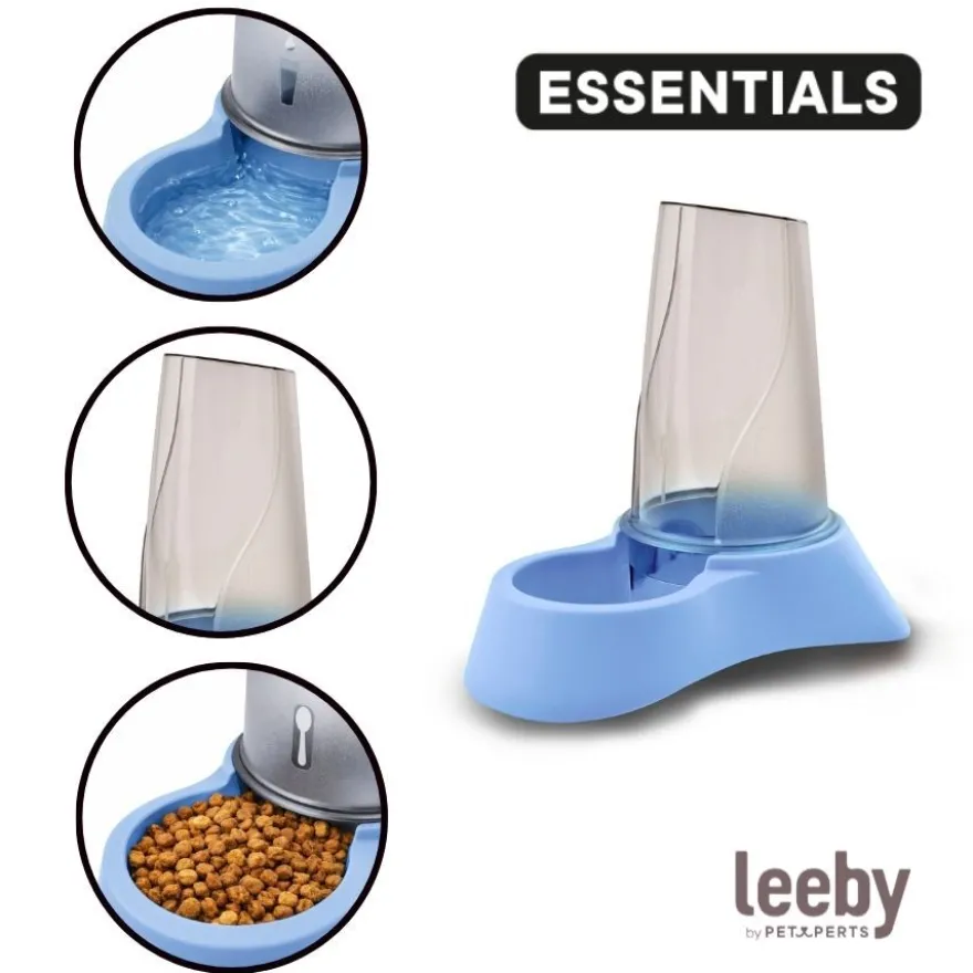 Leeby Dispensador 2 em 1 Azul de Ração e Água para cães e gatos