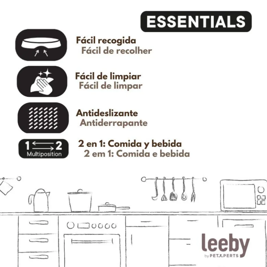 Leeby Dispensador 2 em 1 Azul de Ração e Água para cães e gatos