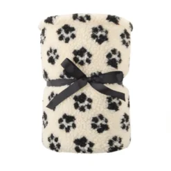 Leeby Manta de lã com estampado de patas para cães