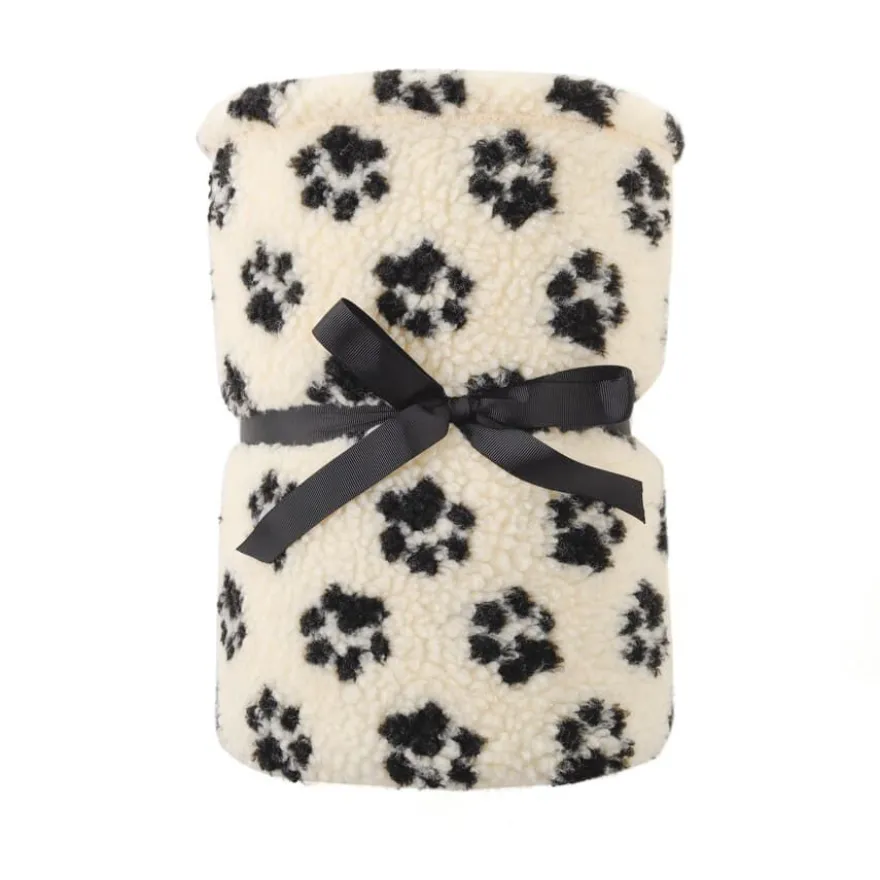 Leeby Manta de lã com estampado de patas para cães