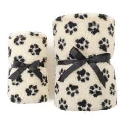 Leeby Manta de lã com estampado de patas para cães