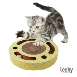 Leeby Pelusa arranhador de cartão com bola e estampado amarelo para gatos