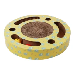 Leeby Pelusa arranhador de cartão com bola e estampado amarelo para gatos