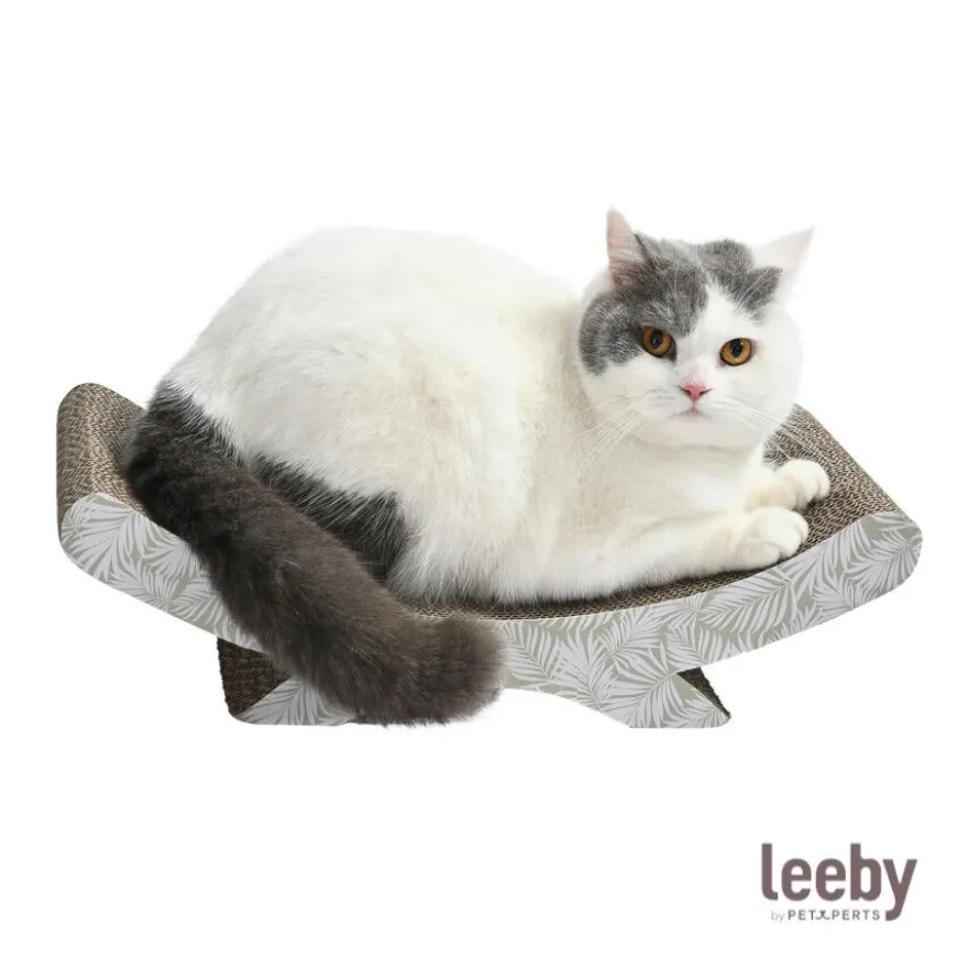 Leeby Remy Rocker arranhador de cartão horizontal com padrão de folhas para gatos