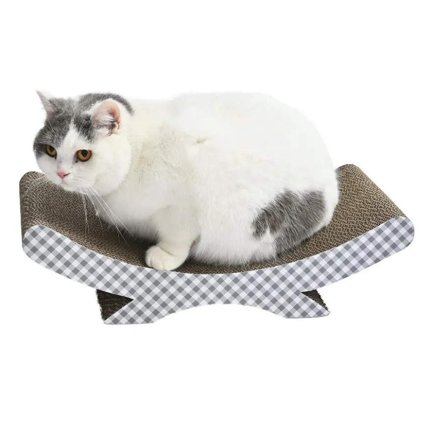 Leeby Remy Rocker arranhador de cartão horizontal com padrão vichy para gatos